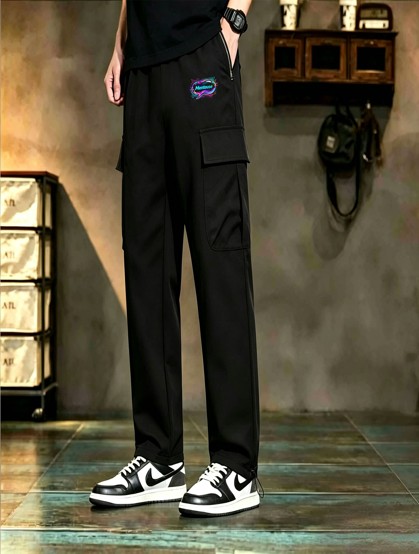 Cargo Pant Wide - Men Multi Pocket Cargo Pants Neon
