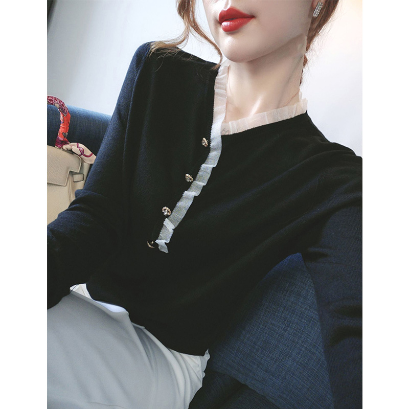 Mesh Top Layering - Long Sleeve Knitted V Neck Mesh