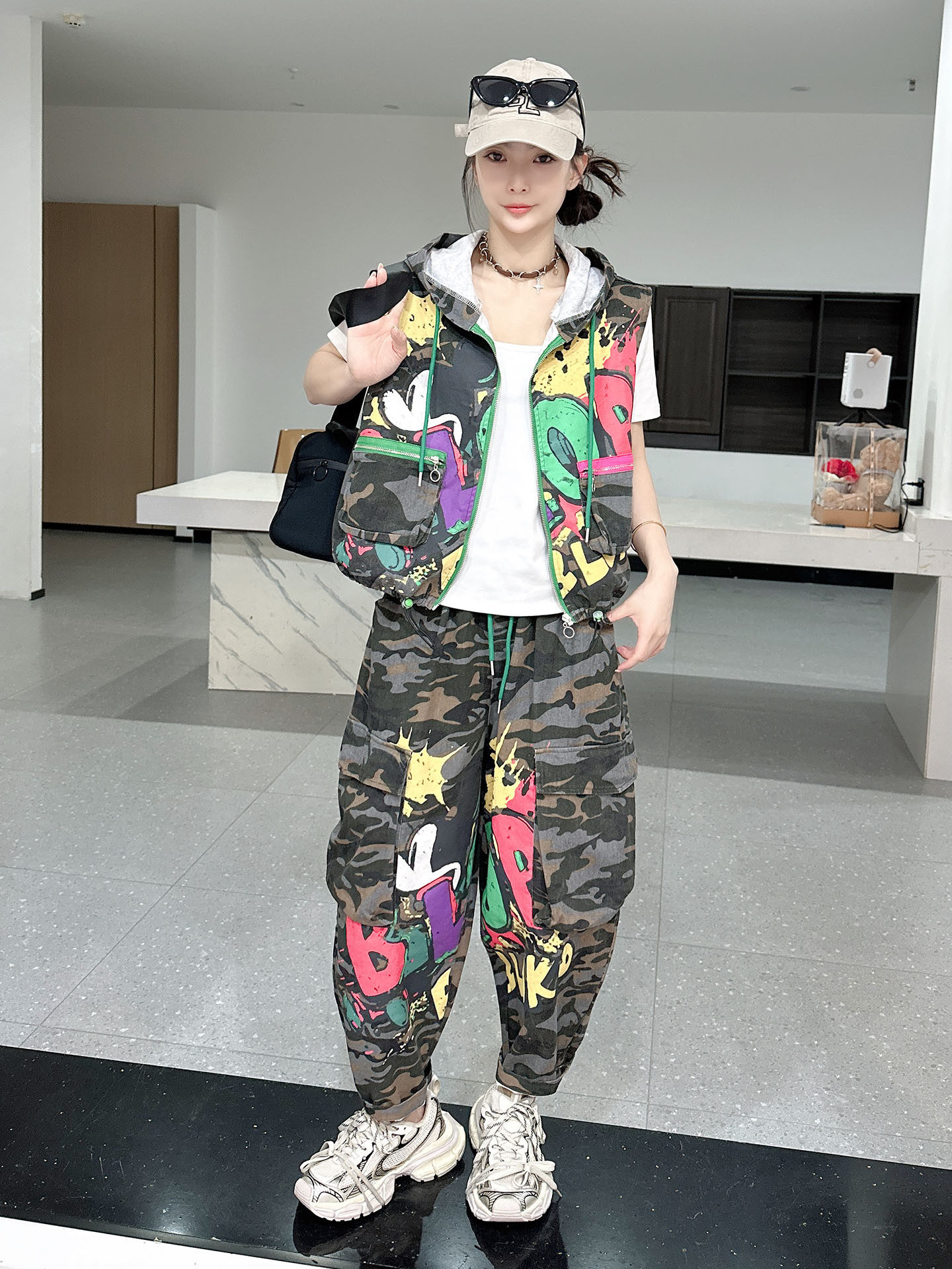 Camouflage Vest Two Piece Set  - Street Fashion Baggy 评论和价格