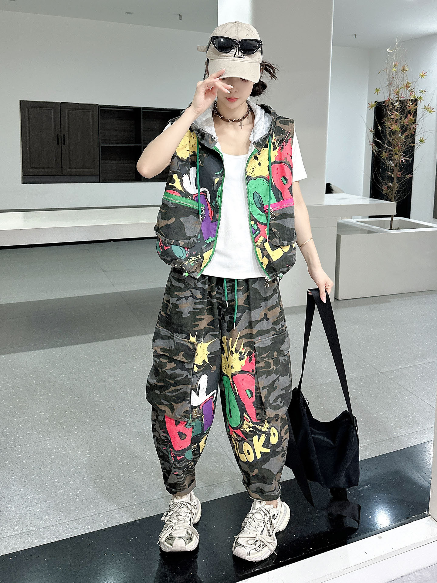 Camouflage Vest Two Piece Set  - Street Fashion Baggy 评论和价格