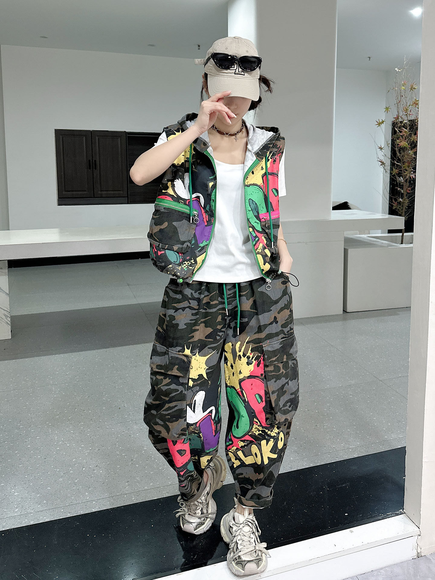 Camouflage Vest Two Piece Set  - Street Fashion Baggy 评论和价格
