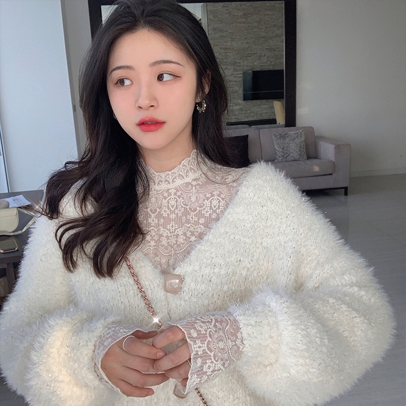 Elegant Ribbed Knit High Neck  - Mesh Top Layering 评论和价格