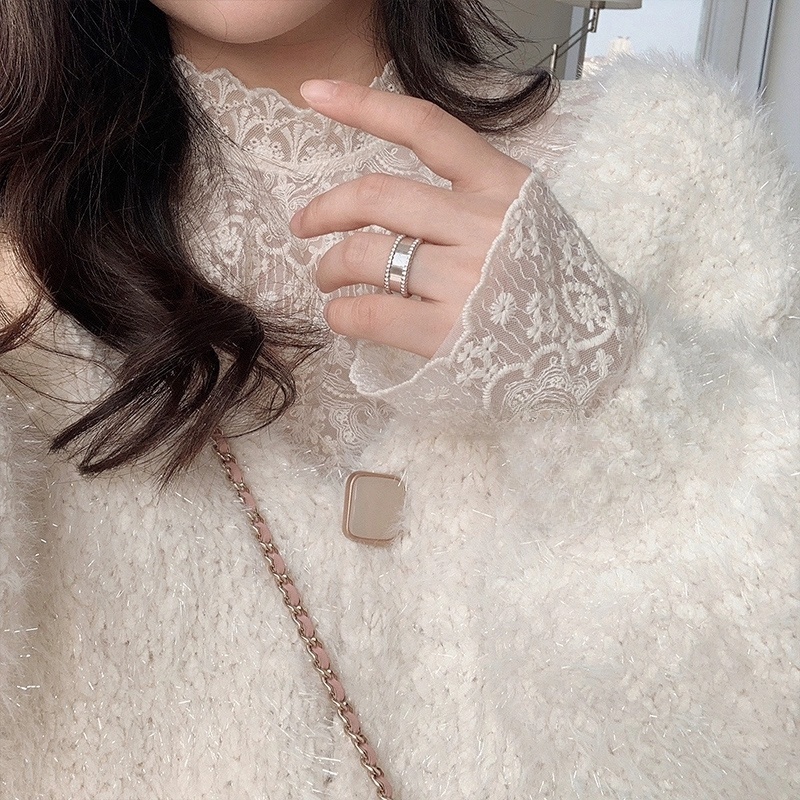 Elegant Ribbed Knit High Neck  - Mesh Top Layering 评论和价格