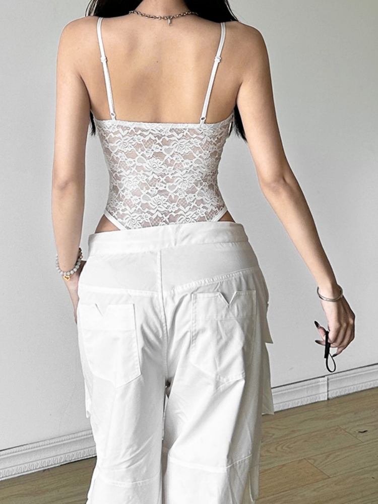 V-neck Bodysuit Lace Lingerie  - Mesh Top Layering 评论和价格
