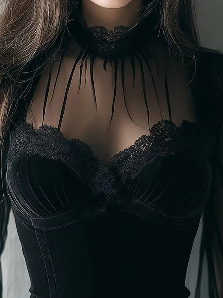 Vintage Elegant Mesh Women Blo - Mesh Top Layering 评论和价格