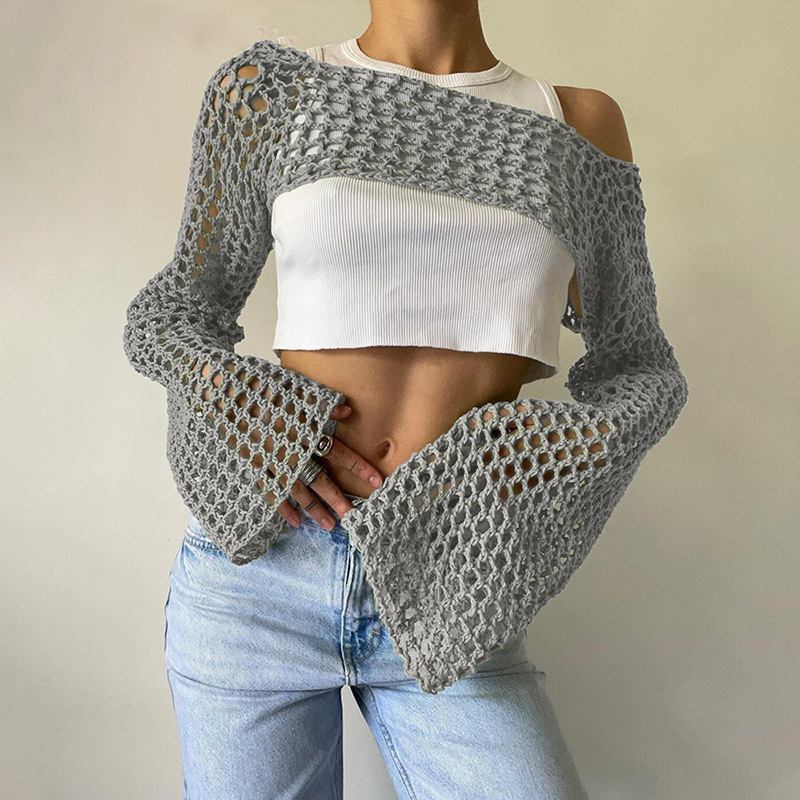Long Sleeve Crochet Crop Top S - Mesh Top Layering 评论和价格