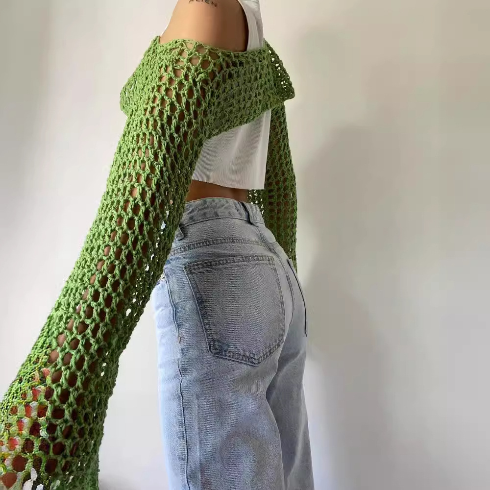 Long Sleeve Crochet Crop Top S - Mesh Top Layering 评论和价格