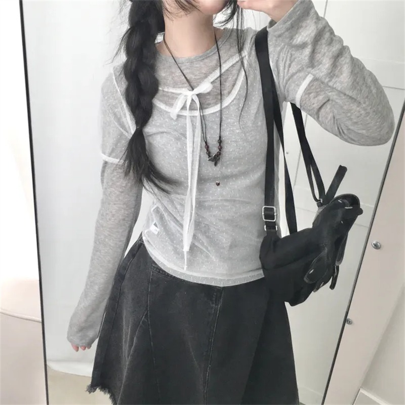 Korean Sle Sweet Drlike ort Sv - Mesh Top Layering 评论和价格