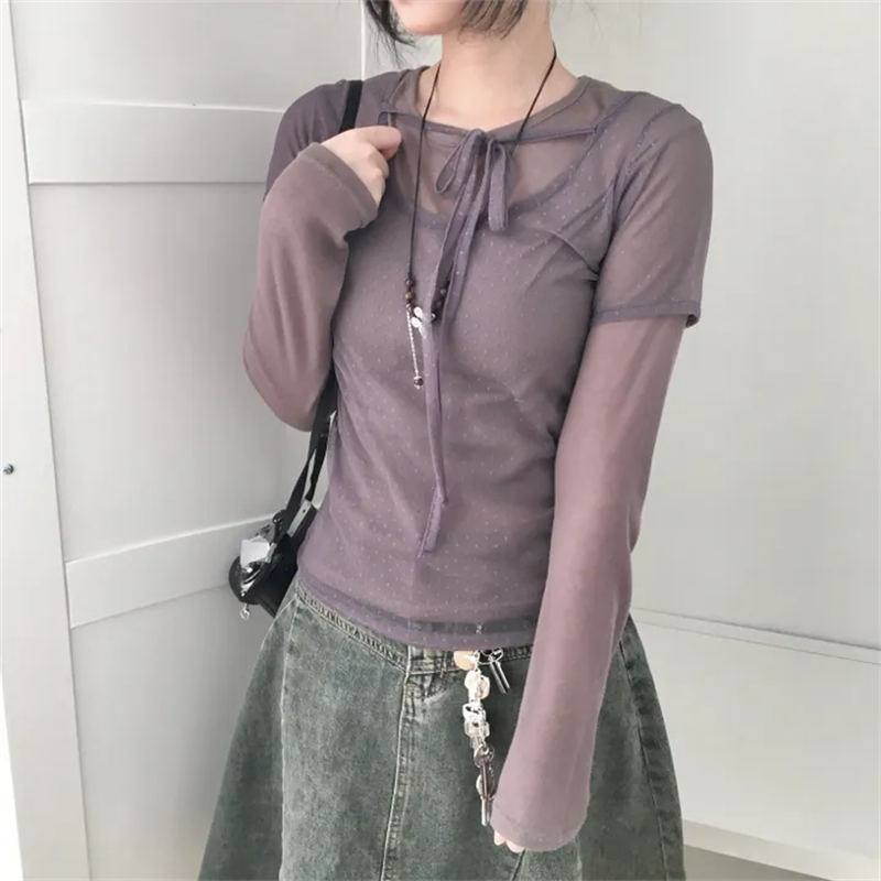 Korean Sle Sweet Drlike ort Sv - Mesh Top Layering 评论和价格