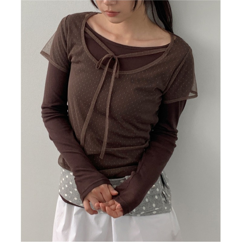 Korean Sle Sweet Drlike ort Sv - Mesh Top Layering 评论和价格